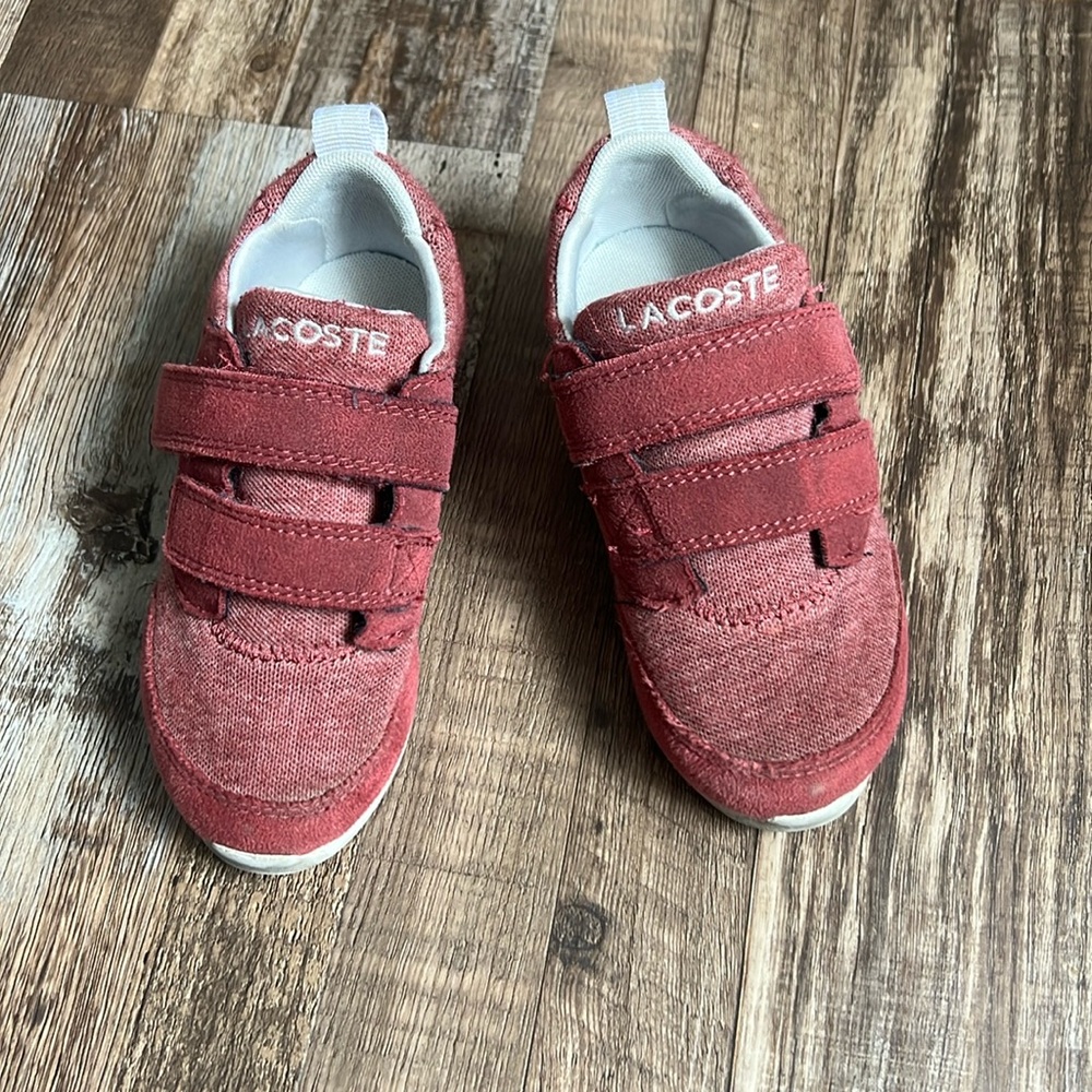 Lacoste kids shoe, burgundy in good condition.